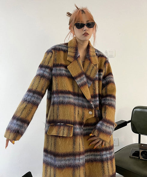 Blurred Check Long Coat